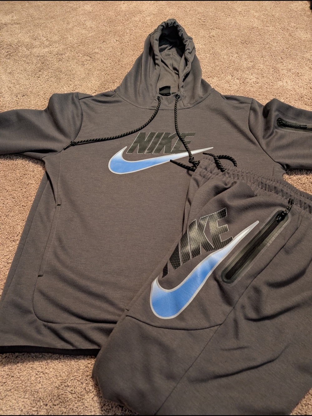 Unisex Nike Gray Hoodie & Joggers Set with Blue Swoosh Size Large